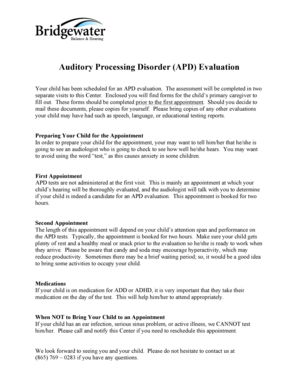 Auditory Processing Disorder Evaluation Form