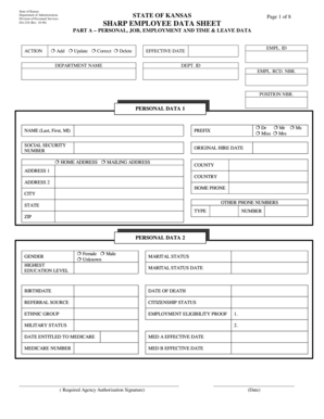 Kansas Employee Data Sheet