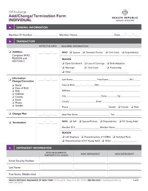 Health Republic Insurance of New York Add/Change/Termination Form