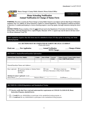 Home Schooling Notification Form