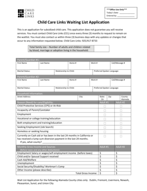 Child Care Links Waiting List Application