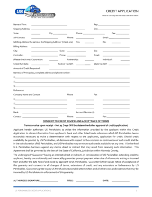 US Perishables Credit Application