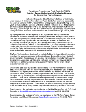 Oakland Unite Reentry Client Consent Form