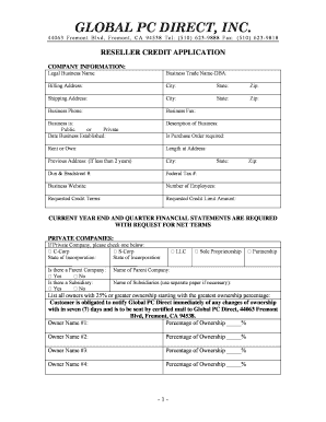 Reseller Credit Application