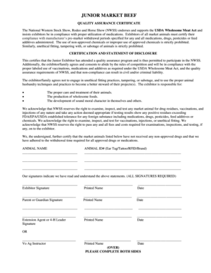 Junior Market Beef Quality Assurance Certificate