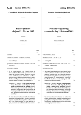 18Session 20012002 Sance plnire du jeudi 21 fvrier 2002 Plenaire vergadering van donderdag 21 februari 2002 Zitting 20012002 Conseil de la Rgion de BruxellesCapitale Brusselse Hoofdstedelijke Raad Sance plnire du jeudi 21 fvrier 2002