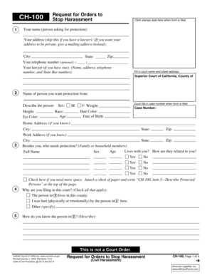 California Request for Orders to Stop Harassment