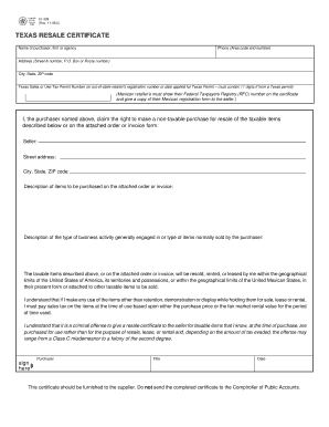 Texas Resale Certificate