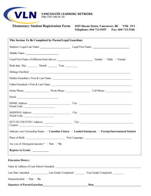 Elementary Student Registration Form