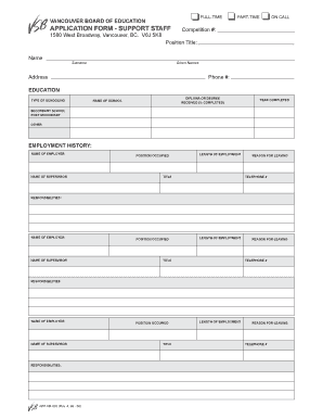 Vancouver School Board Support Staff Application Form
