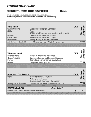 Transition Plan Checklist