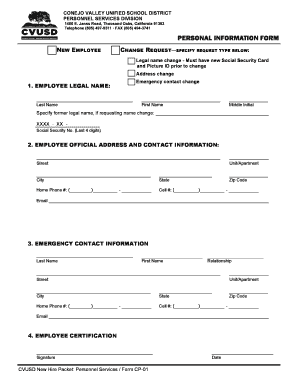 California Employee Personal Information Form