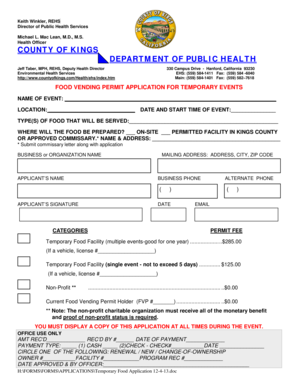 Food Vending Permit Application for Temporary Events