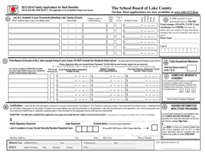 2013-2014 Family Application for Meal Benefits