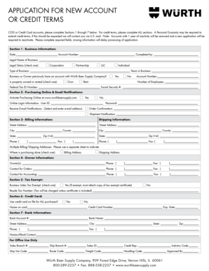 Application for New Account or Credit Terms