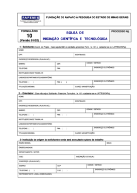 Formulário Bolsa de Iniciação Científica e Tecnológica