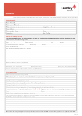 Lumley General Insurance Claim Form