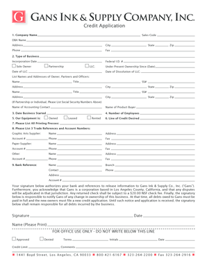 Credit Application for Printing Business