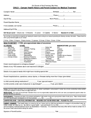 Girl Scouts Camper Health History and Medical Consent