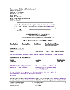 California Ex Parte Application and Order