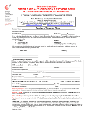 Orange County Convention Center Exhibitor Services Order Form