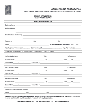 Geary Pacific Credit Application