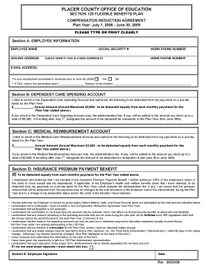 Placer County Flexible Benefits Compensation Reduction Agreement