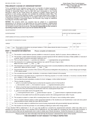 California Preliminary Change of Ownership Report