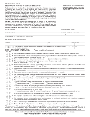 California Preliminary Change of Ownership Report