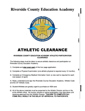 Riverside County Education Academy Athletic Clearance Form