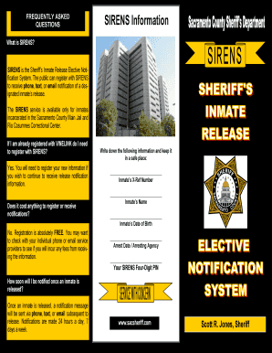 SIRENS Inmate Release Notification Form