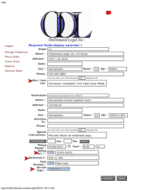 Court Document Delivery Order Form