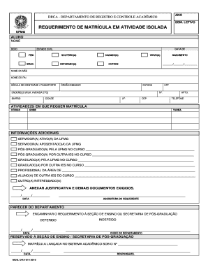 REQUERIMENTO DE MATRÍCULA EM ATIVIDADE ISOLADA