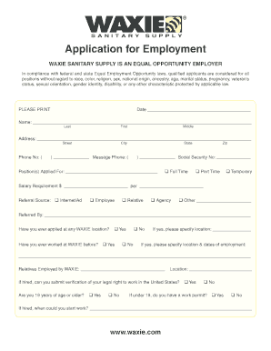 WAXIE Sanitary Supply Employment Application