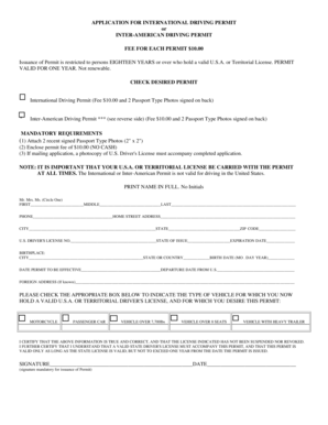 International Driving Permit Application