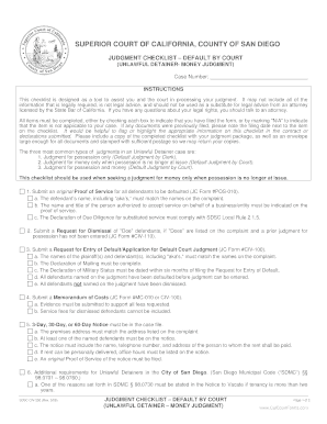 California Unlawful Detainer Money Judgment Checklist