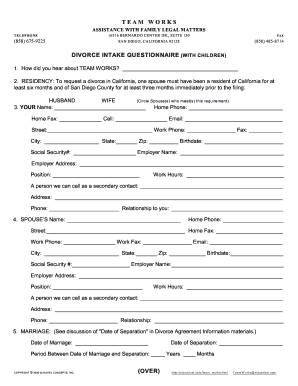 Divorce Intake Questionnaire