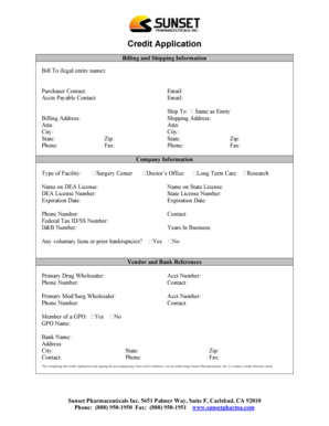 Sunset Pharmaceuticals Credit Application