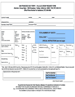 San Francisco Bay Ferry Vallejo Group Request Form