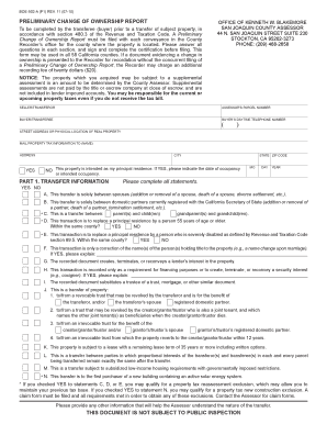 California Preliminary Change of Ownership Report