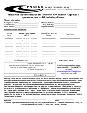 PNSSNS Subwatershed Group Membership Application