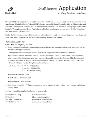 Health Net Small Business Group Enrollment Form
