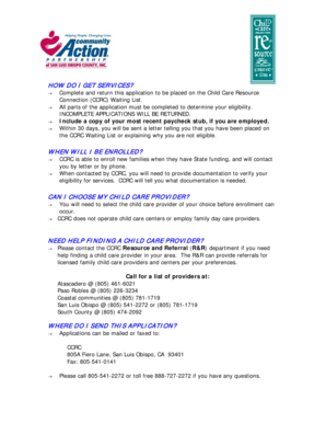 Child Care Resource Connection Waiting List Application