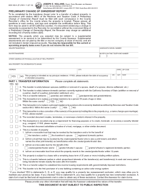 California Preliminary Change of Ownership Report