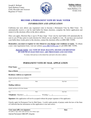 California Permanent Vote by Mail Application