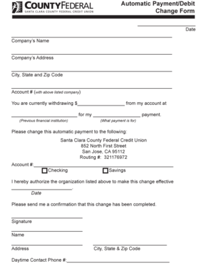 Automatic Payment Debit Change Form