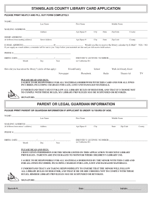 Stanislaus County Library Card Application