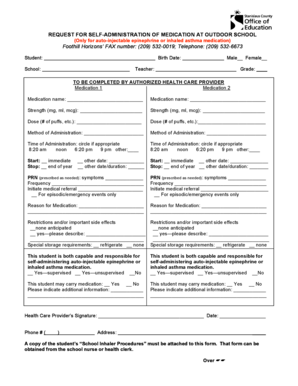 Request for Self-Administration of Medication at Outdoor School