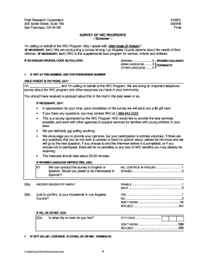 WIC Recipients Survey Form