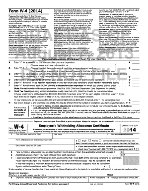 IRS Form W-4 (2014) Employee's Withholding Allowance Certificate